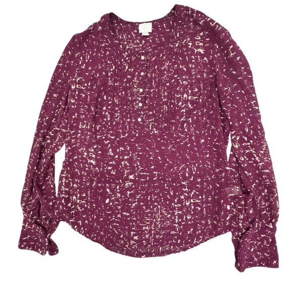 Converse One Star Long Sleeve Pintuck Button-Front Blouse M Purple Cream READ - Picture 1 of 9